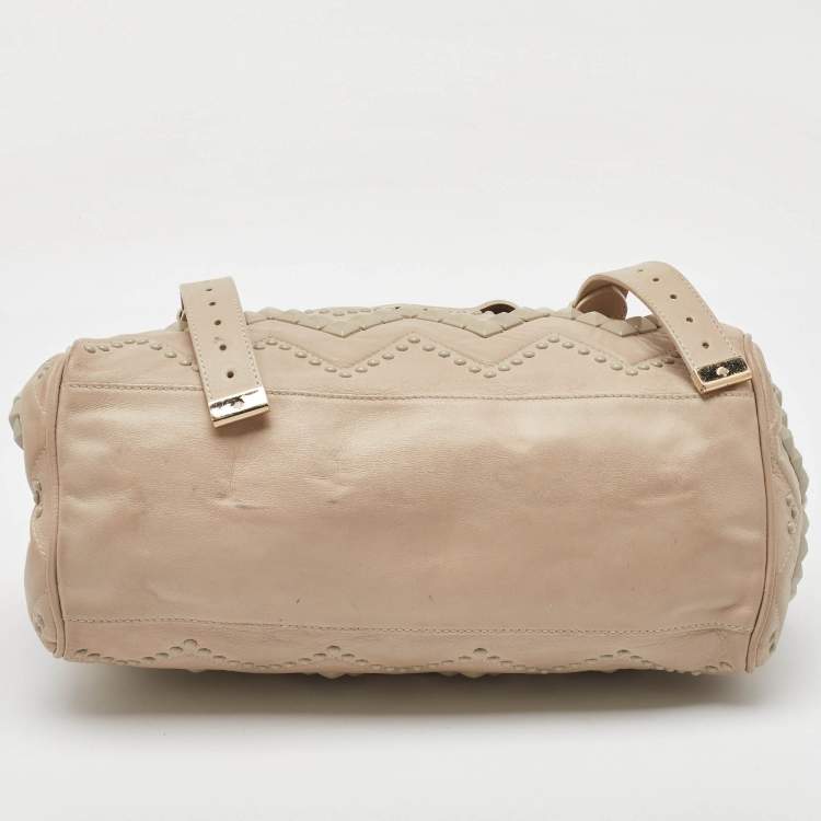 Pre Owned Mulberry Beige Leather Studded Alexa Top Handle Bag