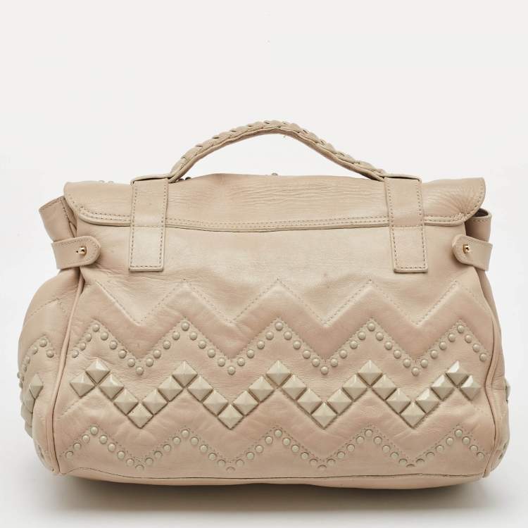 Pre Owned Mulberry Beige Leather Studded Alexa Top Handle Bag