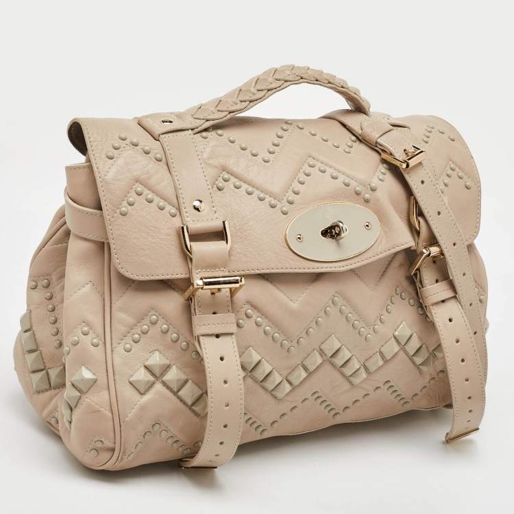 Pre Owned Mulberry Beige Leather Studded Alexa Top Handle Bag