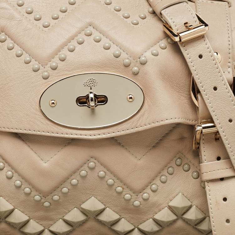 Pre Owned Mulberry Beige Leather Studded Alexa Top Handle Bag
