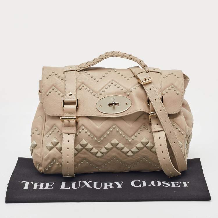 Pre Owned Mulberry Beige Leather Studded Alexa Top Handle Bag