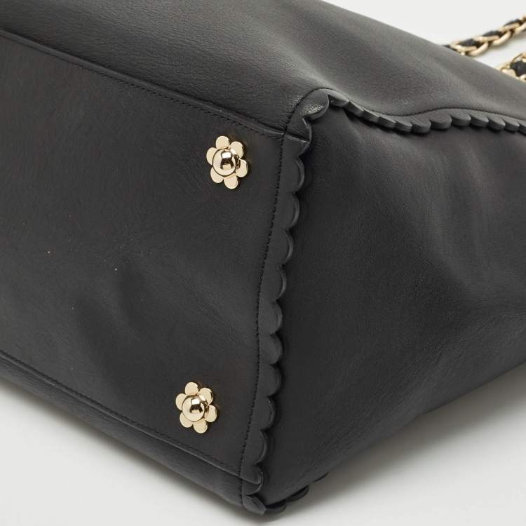 Pre Owned Mulberry Black Leather Large Flower Cecily Tote