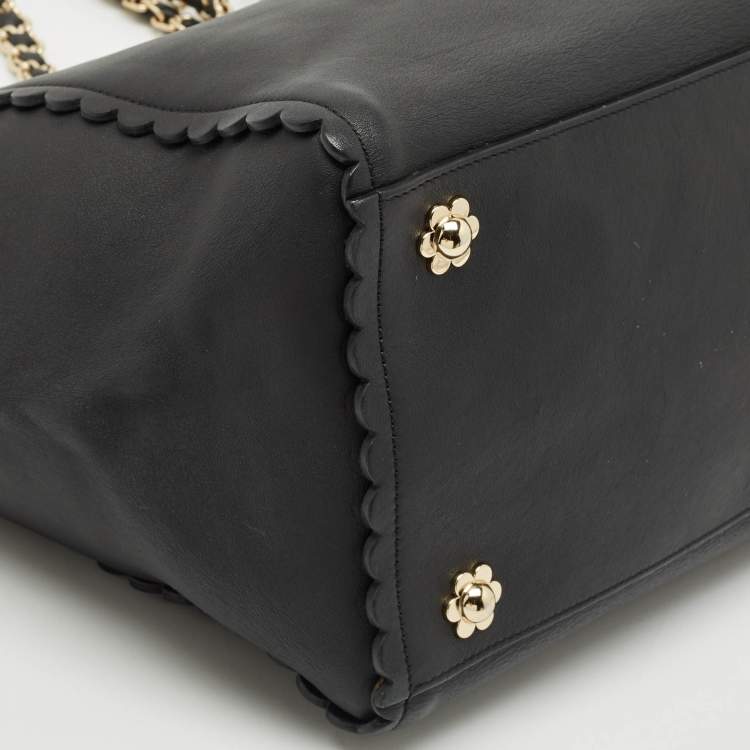 Pre Owned Mulberry Black Leather Large Flower Cecily Tote