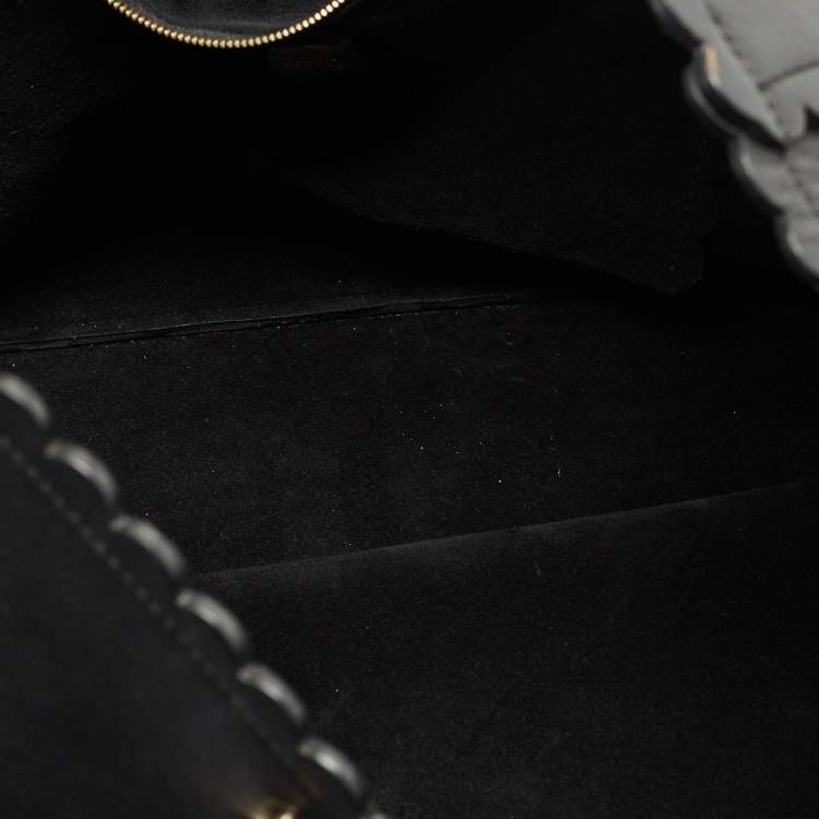 Pre Owned Mulberry Black Leather Large Flower Cecily Tote