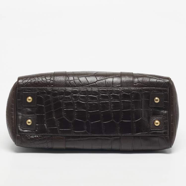 Pre Owned Mulberry Dark Brown Croc Embossed Leather Bayswater Satchel