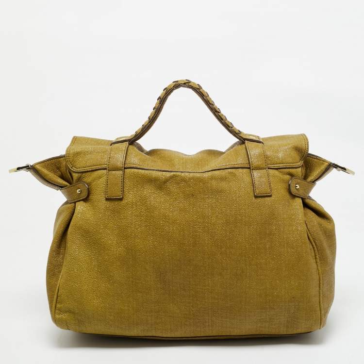 Pre Owned Mulberry Olive Green Textured Leather Oversized Alexa Satchel