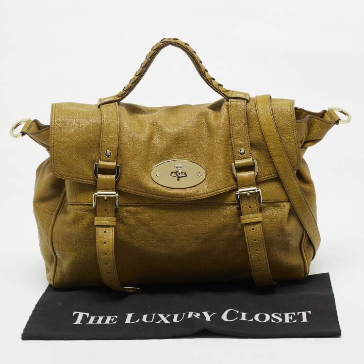 Pre Owned Mulberry Olive Green Textured Leather Oversized Alexa Satchel