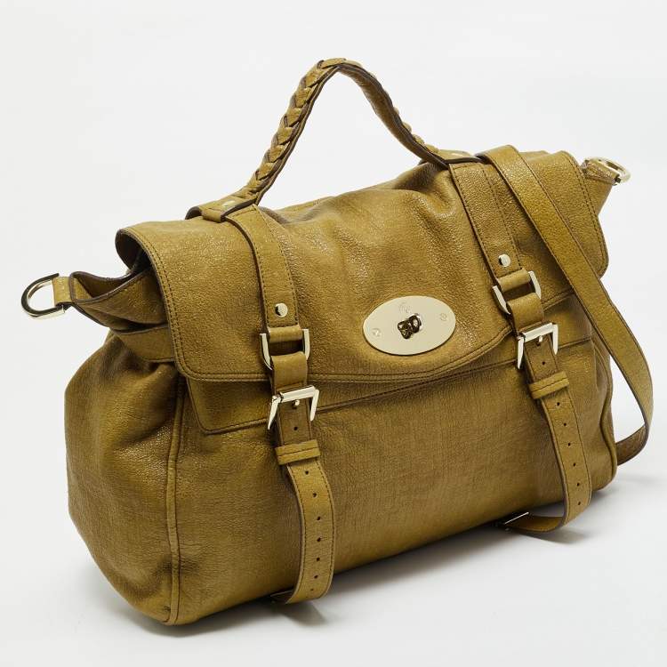 Pre Owned Mulberry Olive Green Textured Leather Oversized Alexa Satchel