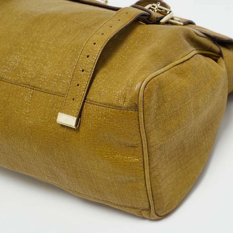 Pre Owned Mulberry Olive Green Textured Leather Oversized Alexa Satchel