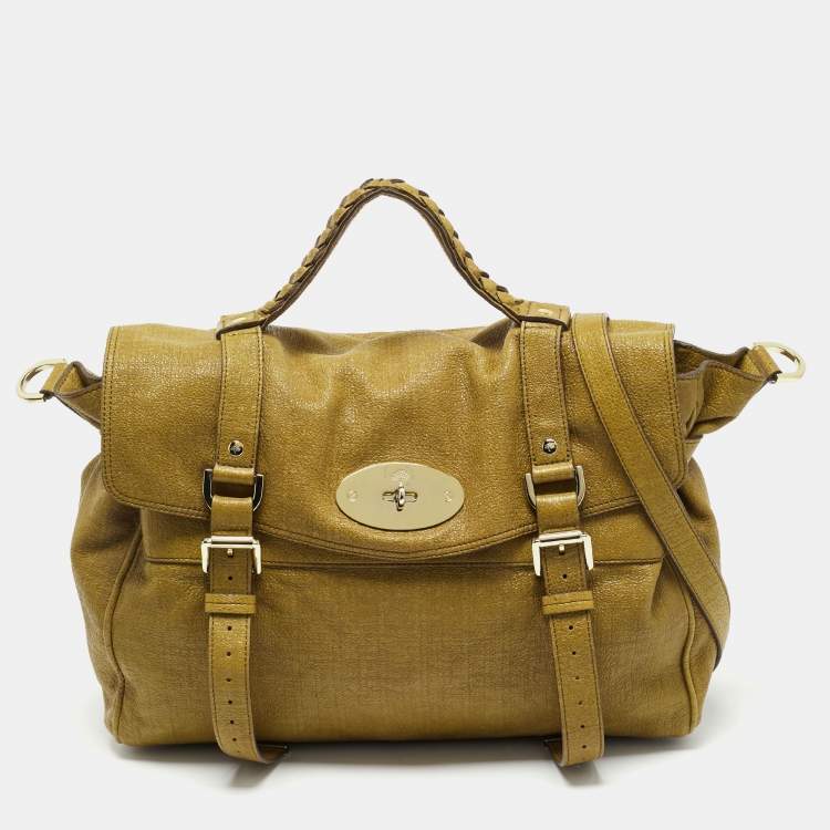 Pre Owned Mulberry Olive Green Textured Leather Oversized Alexa Satchel