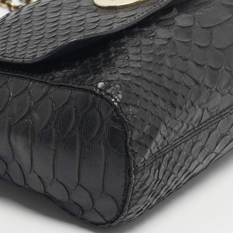Pre Owned Mulberry Black Python Embossed Leather Lily Chain Shoulder Bag