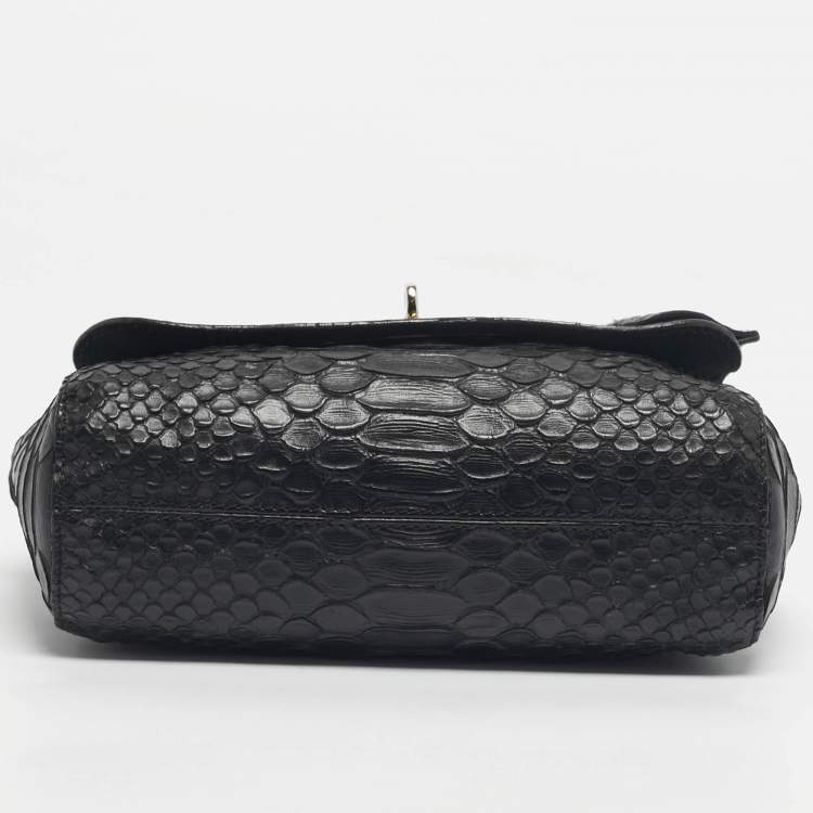 Pre Owned Mulberry Black Python Embossed Leather Lily Chain Shoulder Bag