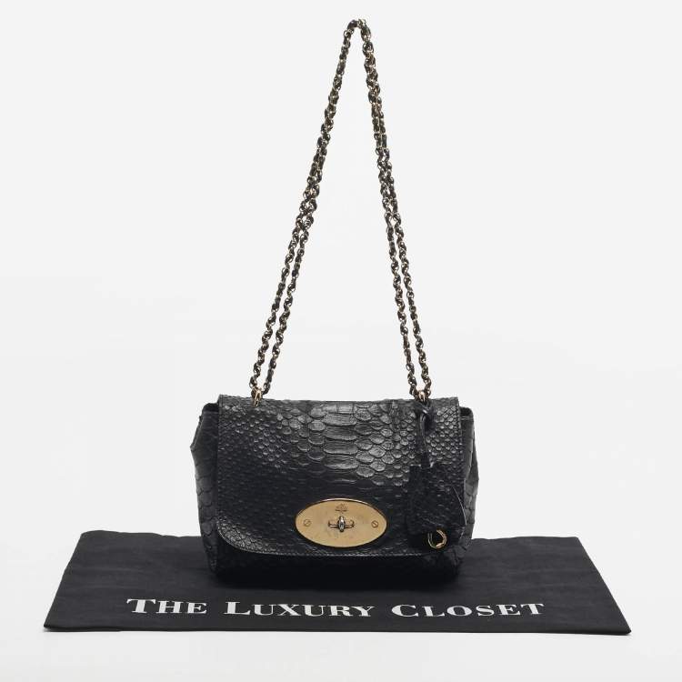Pre Owned Mulberry Black Python Embossed Leather Lily Chain Shoulder Bag
