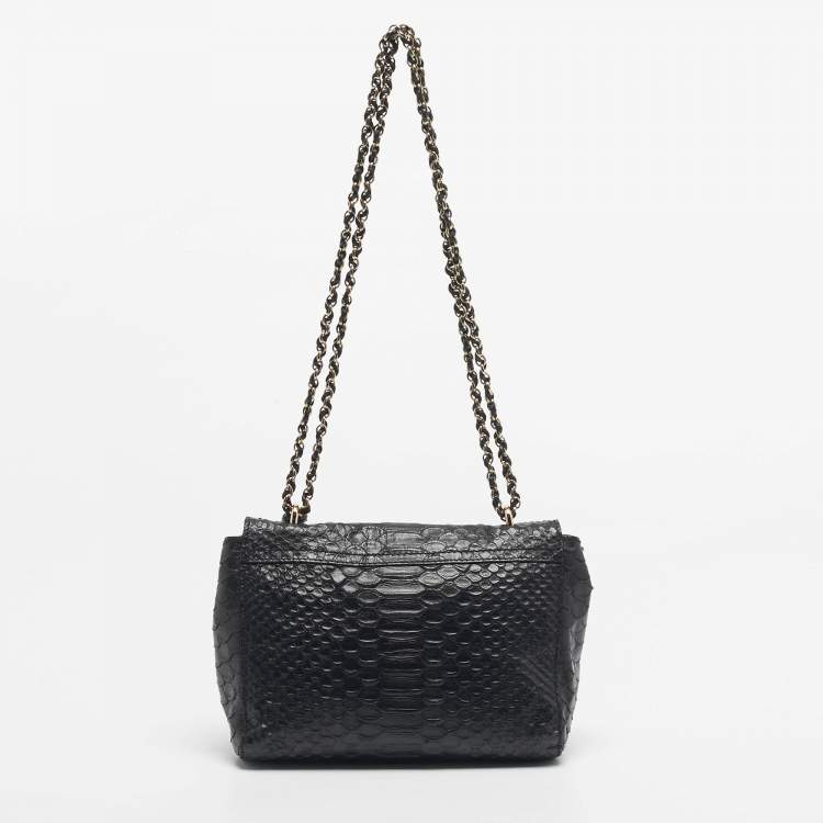 Pre Owned Mulberry Black Python Embossed Leather Lily Chain Shoulder Bag