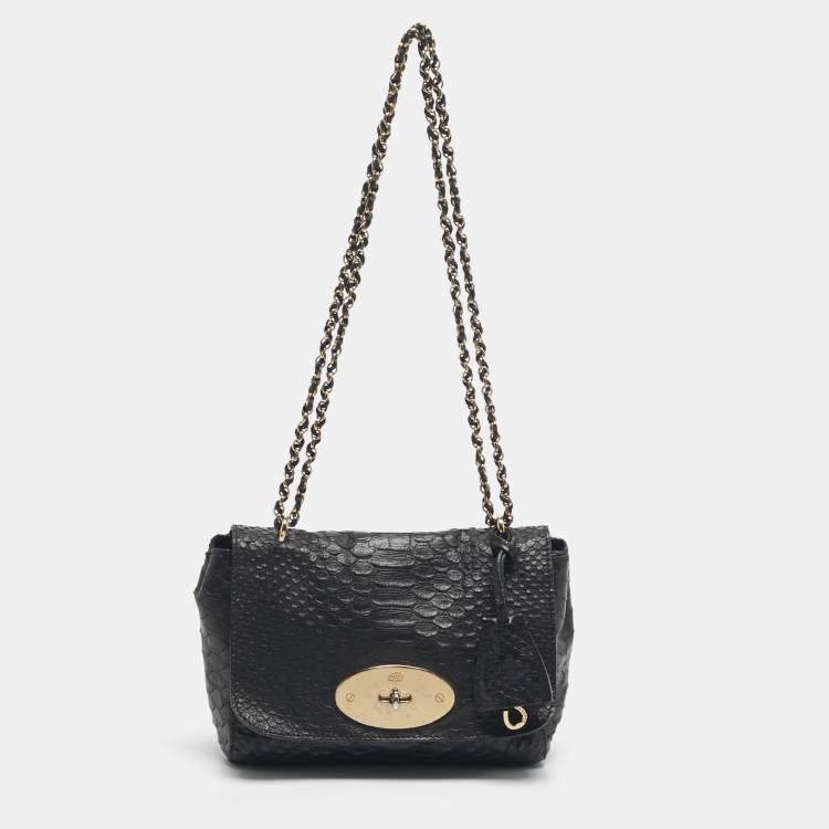 Pre Owned Mulberry Black Python Embossed Leather Lily Chain Shoulder Bag