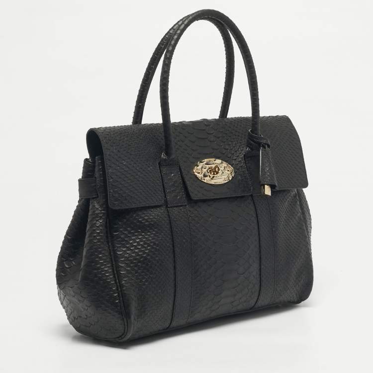 Pre Owned Mulberry Black Python Effect Leather Bayswater Satchel