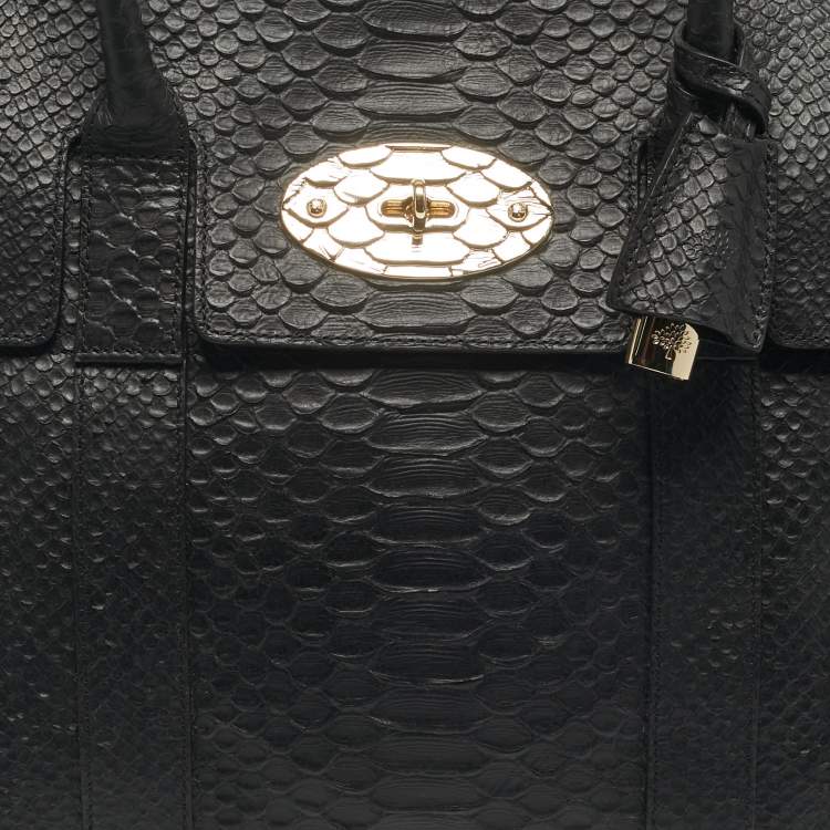 Pre Owned Mulberry Black Python Effect Leather Bayswater Satchel