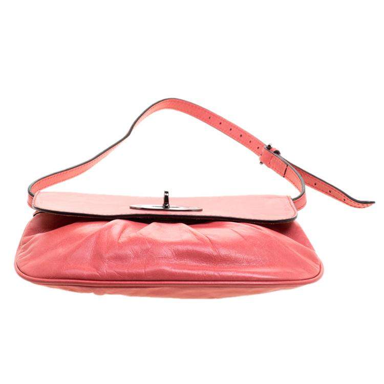 Pre Owned Mulberry Pink Pleated Leather Joelle Pochette