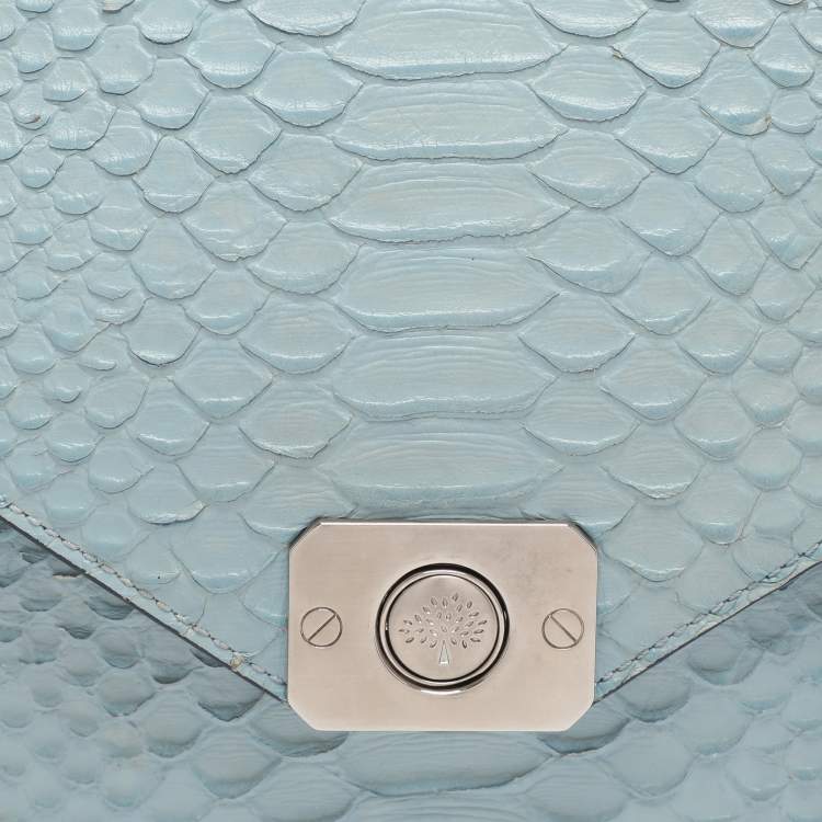 Pre Owned Mulberry Navy Blue/ Turquoise Snakeskin Embossed Leather Delphie Duo Flap Shoulder Bag