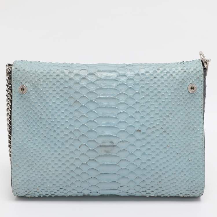 Pre Owned Mulberry Navy Blue/ Turquoise Snakeskin Embossed Leather Delphie Duo Flap Shoulder Bag