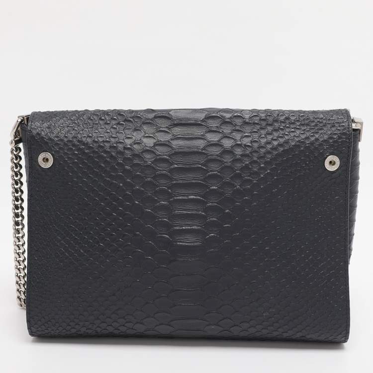 Pre Owned Mulberry Navy Blue/ Turquoise Snakeskin Embossed Leather Delphie Duo Flap Shoulder Bag