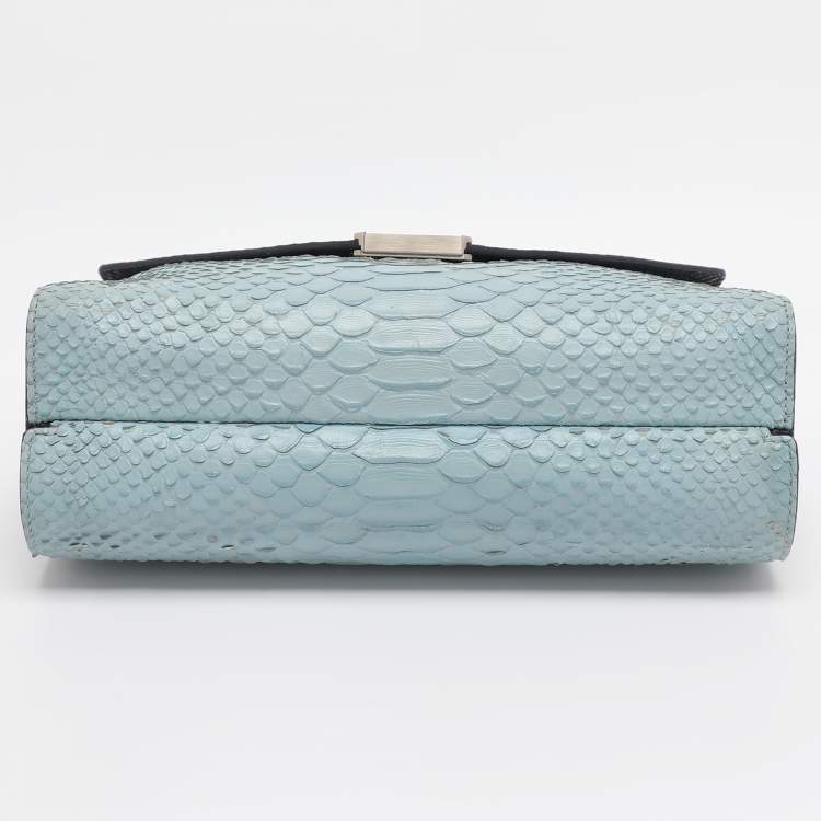 Pre Owned Mulberry Navy Blue/ Turquoise Snakeskin Embossed Leather Delphie Duo Flap Shoulder Bag