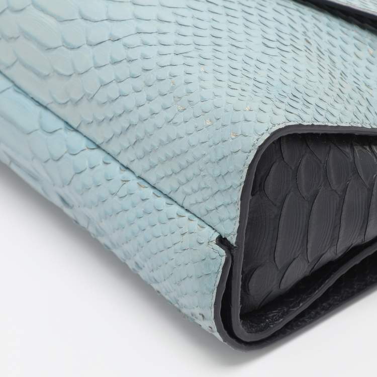 Pre Owned Mulberry Navy Blue/ Turquoise Snakeskin Embossed Leather Delphie Duo Flap Shoulder Bag