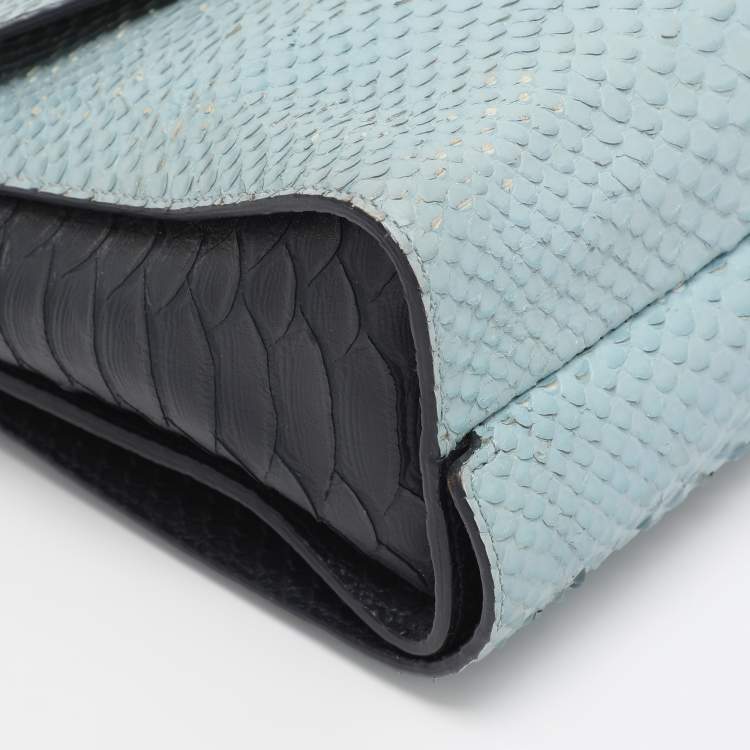 Pre Owned Mulberry Navy Blue/ Turquoise Snakeskin Embossed Leather Delphie Duo Flap Shoulder Bag