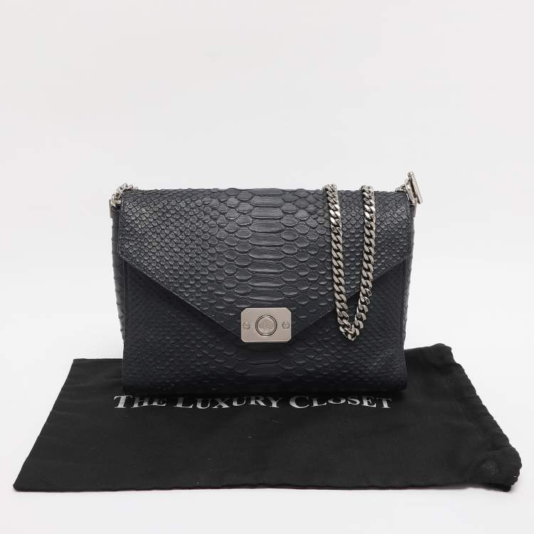 Pre Owned Mulberry Navy Blue/ Turquoise Snakeskin Embossed Leather Delphie Duo Flap Shoulder Bag