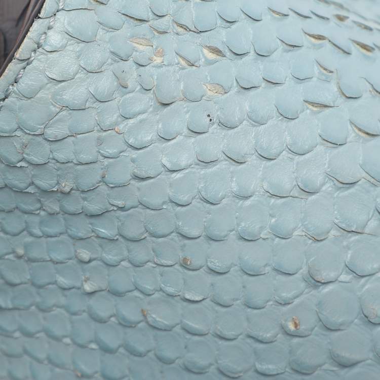 Pre Owned Mulberry Navy Blue/ Turquoise Snakeskin Embossed Leather Delphie Duo Flap Shoulder Bag