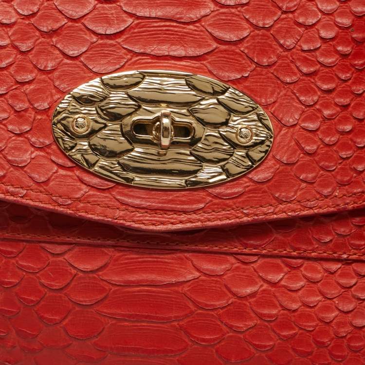 Pre Owned Mulberry Orange Python Embossed Leather The Alexa Satchel