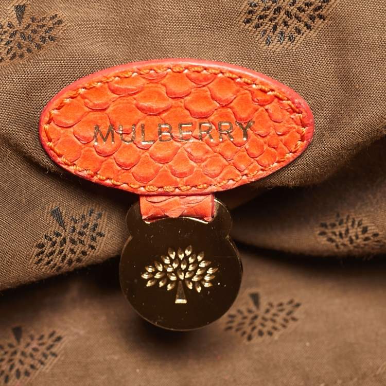 Pre Owned Mulberry Orange Python Embossed Leather The Alexa Satchel