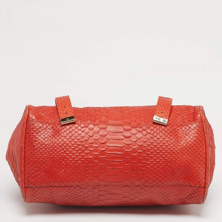 Pre Owned Mulberry Orange Python Embossed Leather The Alexa Satchel