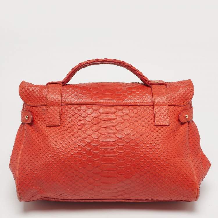 Pre Owned Mulberry Orange Python Embossed Leather The Alexa Satchel