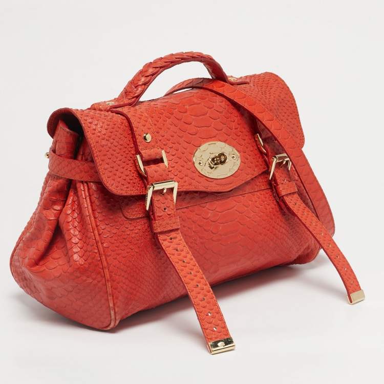 Pre Owned Mulberry Orange Python Embossed Leather The Alexa Satchel