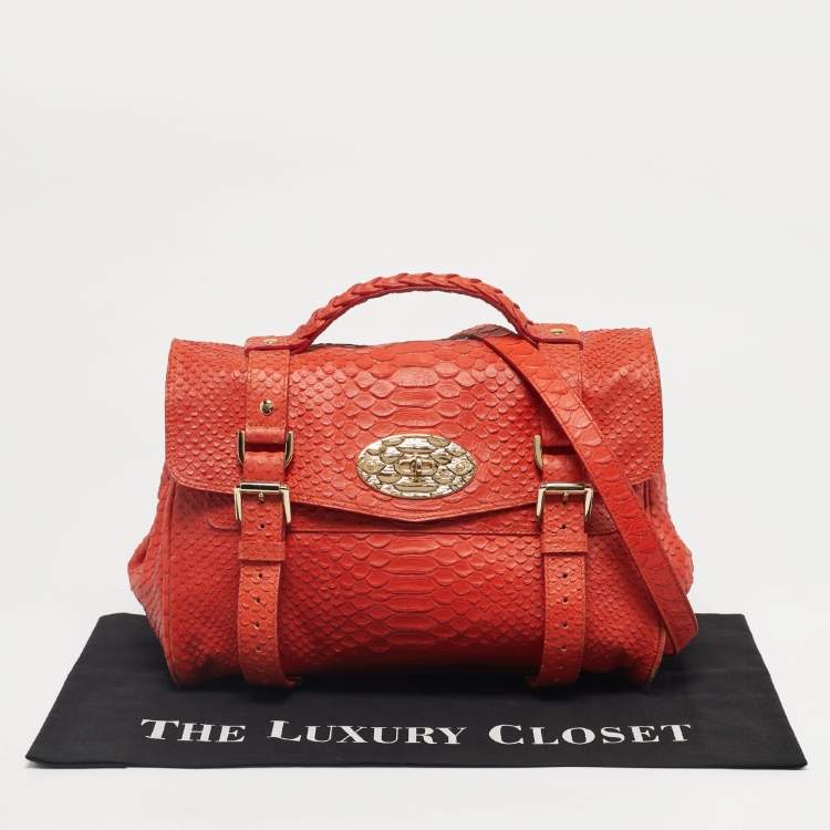 Pre Owned Mulberry Orange Python Embossed Leather The Alexa Satchel