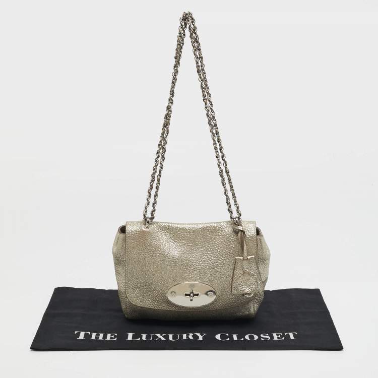 Pre Owned Mulberry Lily Gold Shimmering Leather Crossbody Bag