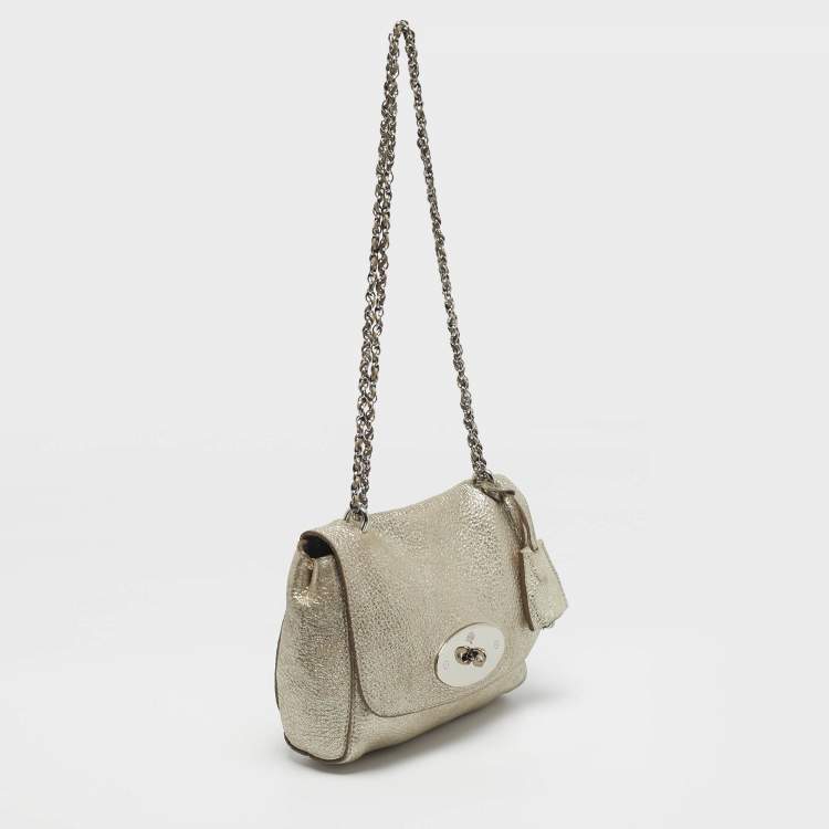 Pre Owned Mulberry Lily Gold Shimmering Leather Crossbody Bag