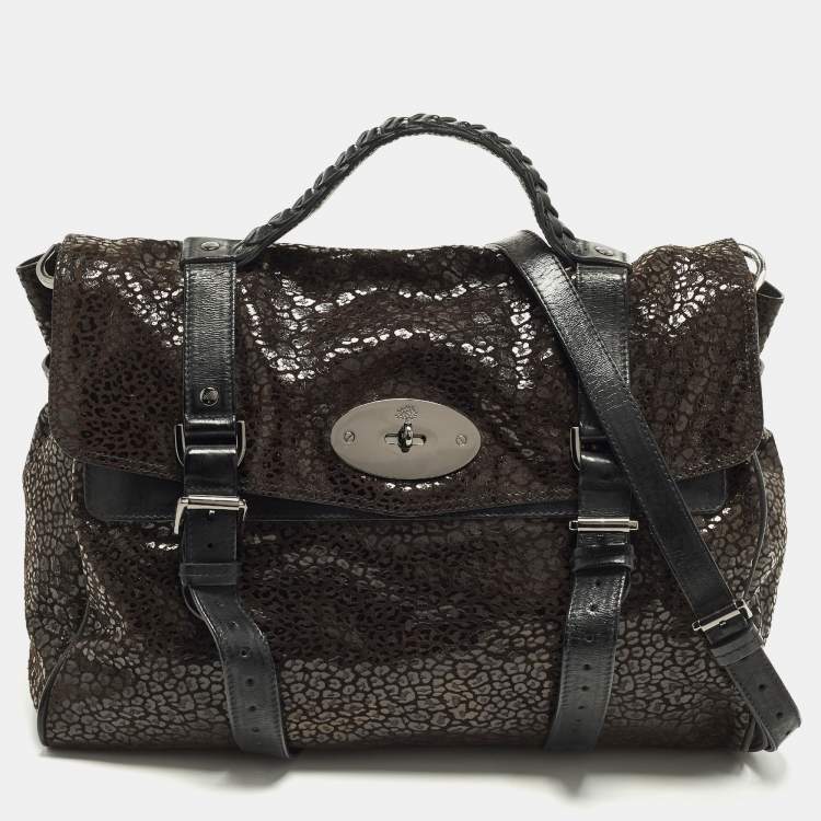 Pre Owned Mulberry Alexa Oversized Brown/Black Textured Suede and Leather Bag