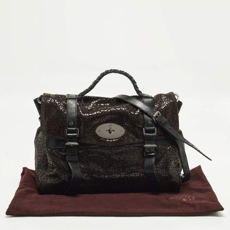 Pre Owned Mulberry Alexa Oversized Brown/Black Textured Suede and Leather Bag