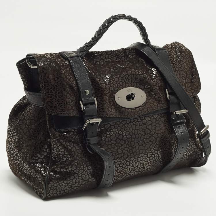 Pre Owned Mulberry Alexa Oversized Brown/Black Textured Suede and Leather Bag