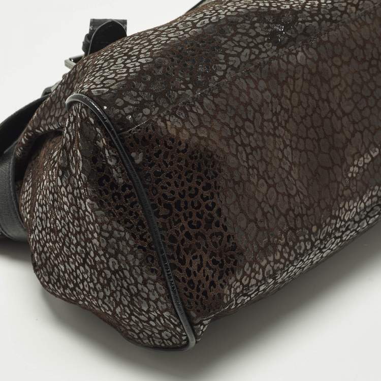 Pre Owned Mulberry Alexa Oversized Brown/Black Textured Suede and Leather Bag