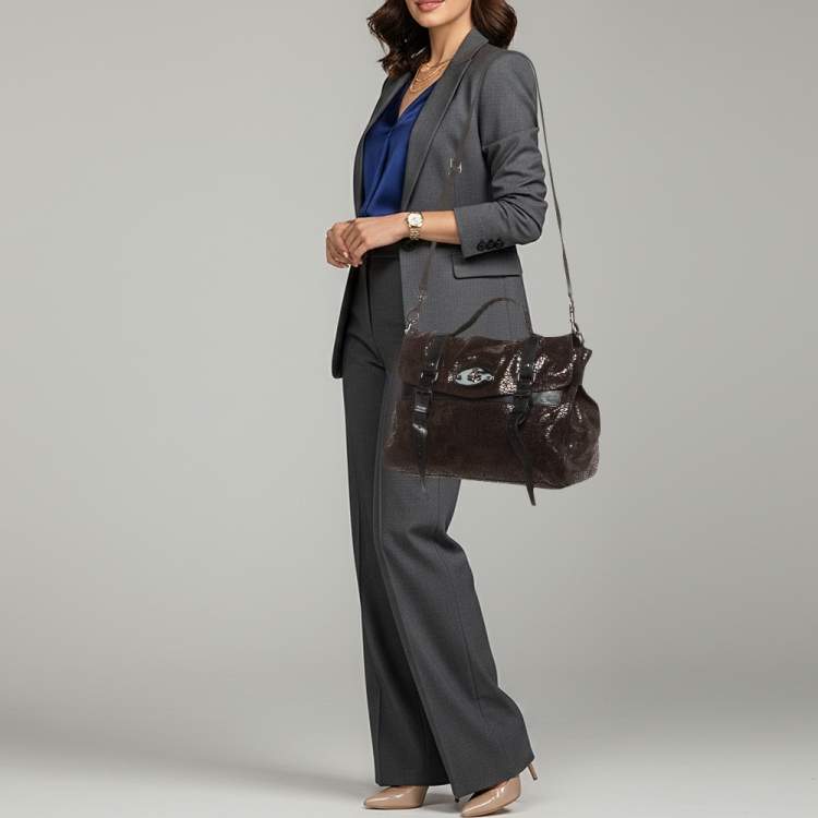Pre Owned Mulberry Alexa Oversized Brown/Black Textured Suede and Leather Bag