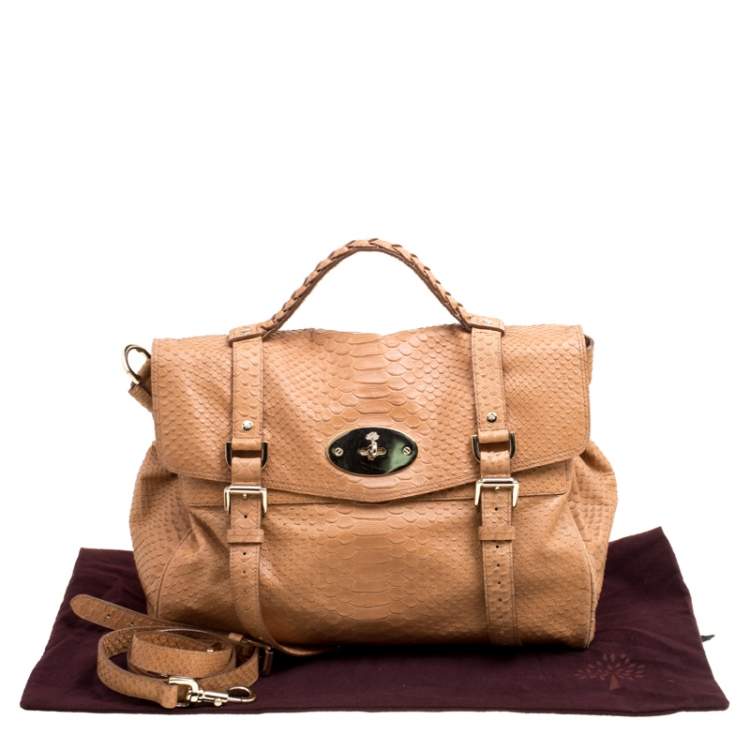 Pre Owned Mulberry Brown Python Embossed Leather Oversized Alexa Satchel