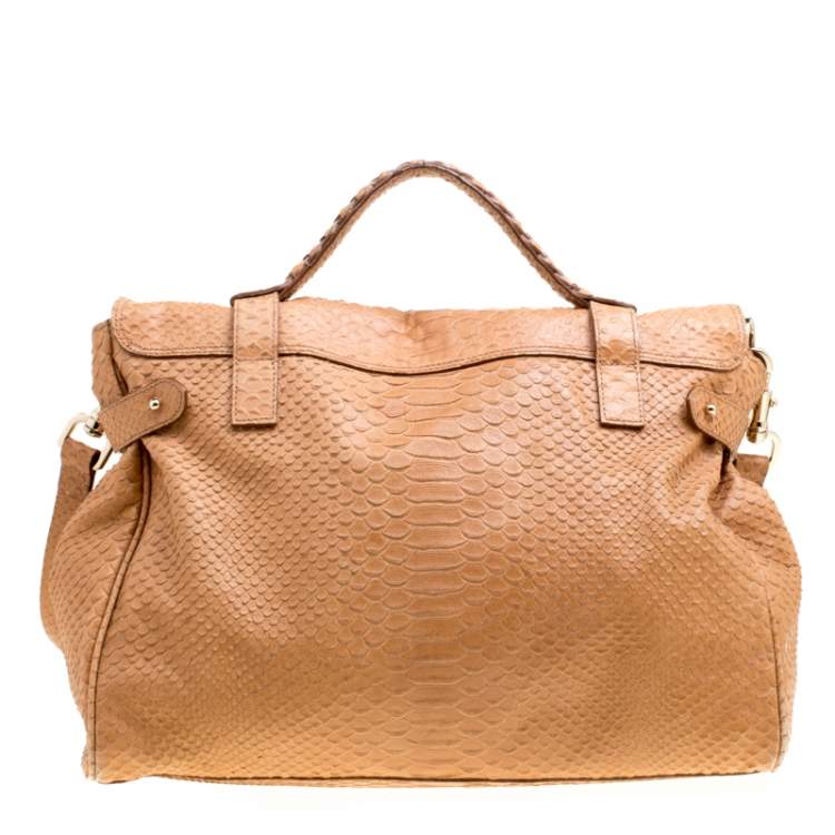 Pre Owned Mulberry Brown Python Embossed Leather Oversized Alexa Satchel