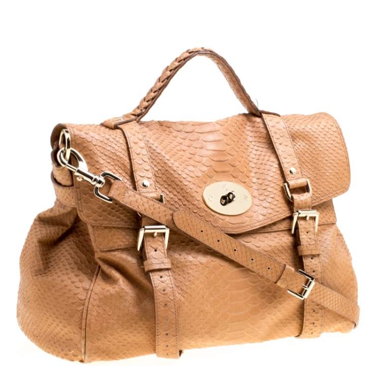 Pre Owned Mulberry Brown Python Embossed Leather Oversized Alexa Satchel
