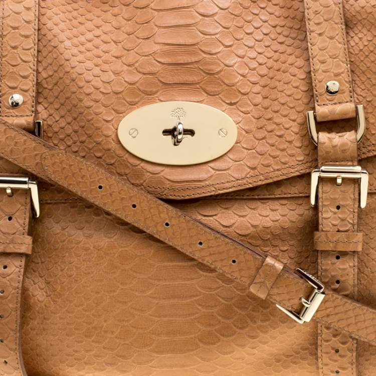 Pre Owned Mulberry Brown Python Embossed Leather Oversized Alexa Satchel