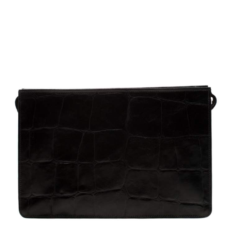 Pre Owned Mulberry Black Crocodile Embossed Clutch