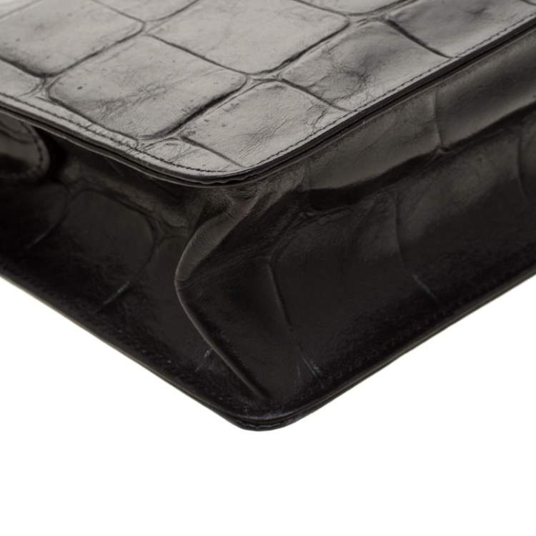 Pre Owned Mulberry Black Crocodile Embossed Clutch