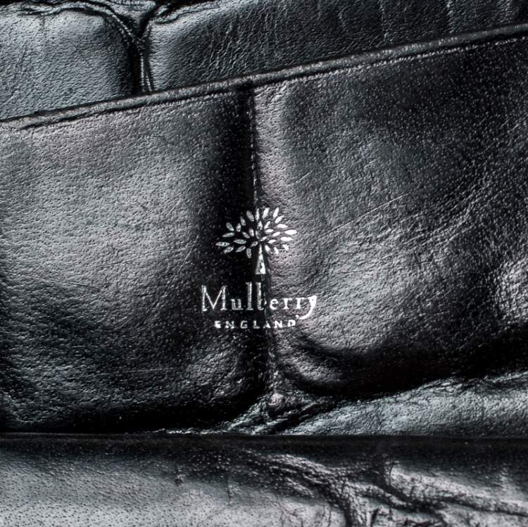 Pre Owned Mulberry Black Croc Embossed Leather Zip Around Wallet